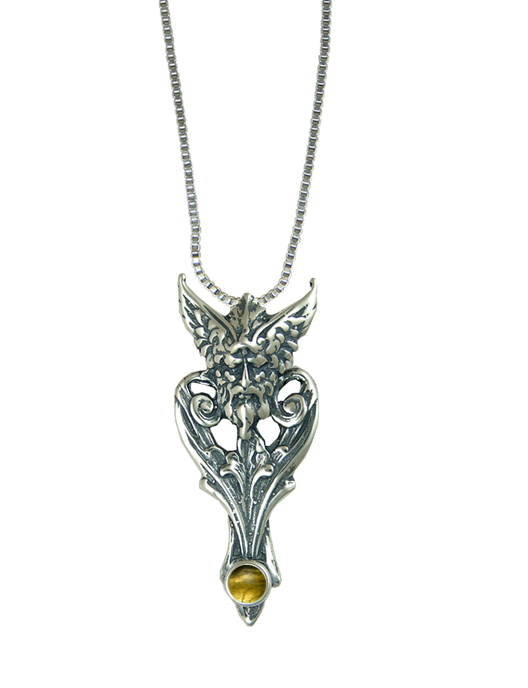 Sterling Silver Thor Viking Pendant With Citrine